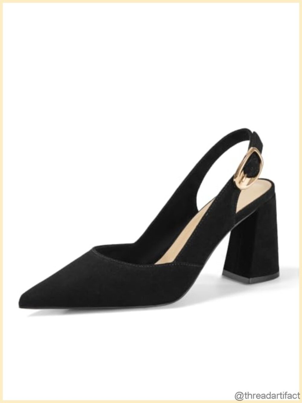 Womens Genuine Suede Pointed Toe Slingback Pumps Block Heel Shoes
